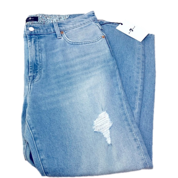 7 for all mankind patchwork ankle peggi jeans in laurel canyon blue -Sz 32, NWT - Picture 8 of 17